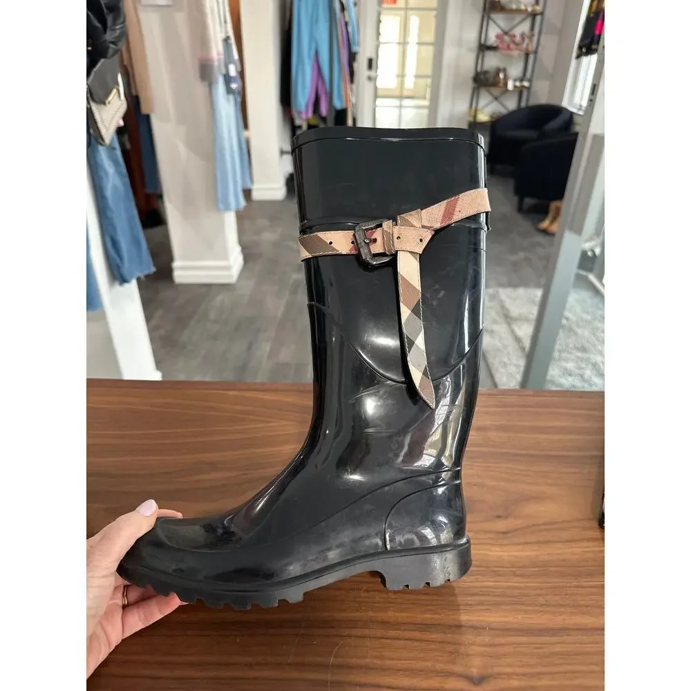 Burberry Kenyon Nova Check Belt Rain Boots Size 38(8)